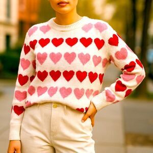 Cupcakes and cashmere, pink and red heart sweater size medium